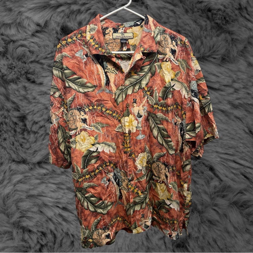 Tommy Bahama Red and Green Tropical Men's Shirt
